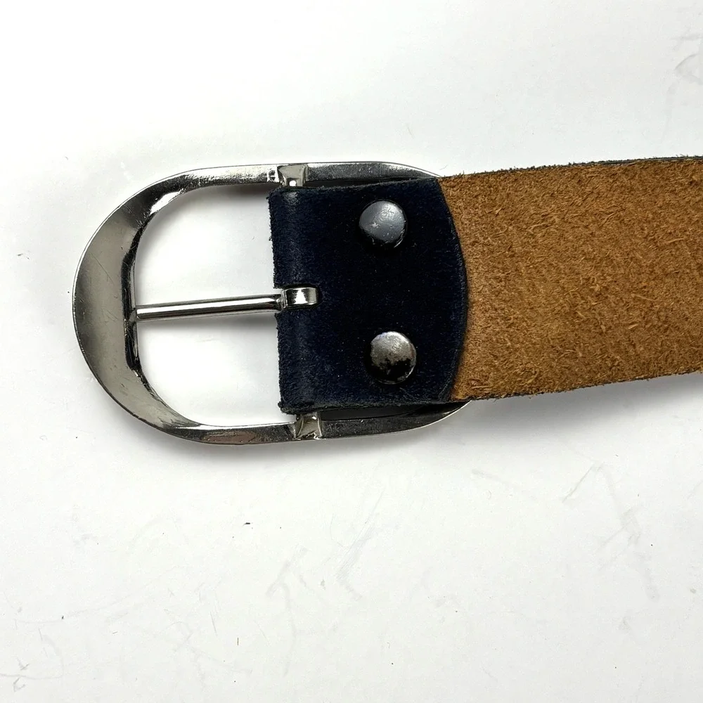 Dante Belt Mens 30 Navy Blue Genuine Suede Leather Silver Oval‎ Buckle Vintage